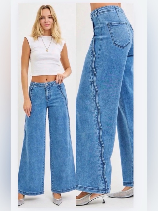Risen Jeans Denim - Risen PLUS Scalloped Medium Wash Denim Jeans - 1X (16-18)
